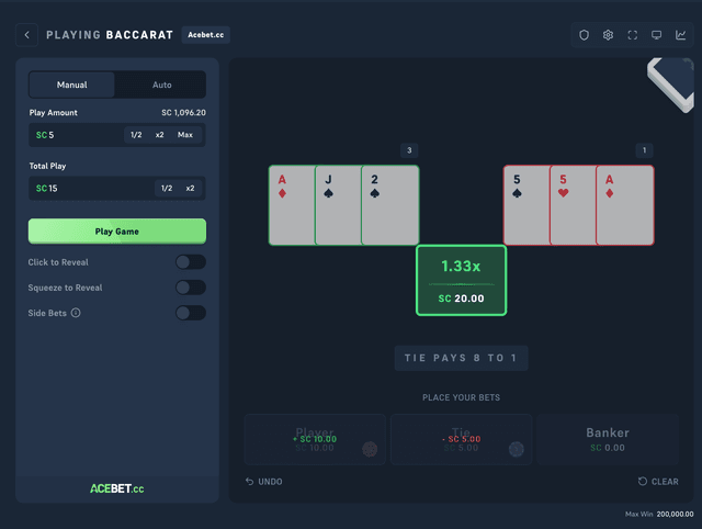 Ausgeteilte Baccarat-Hände mit Ergebnis