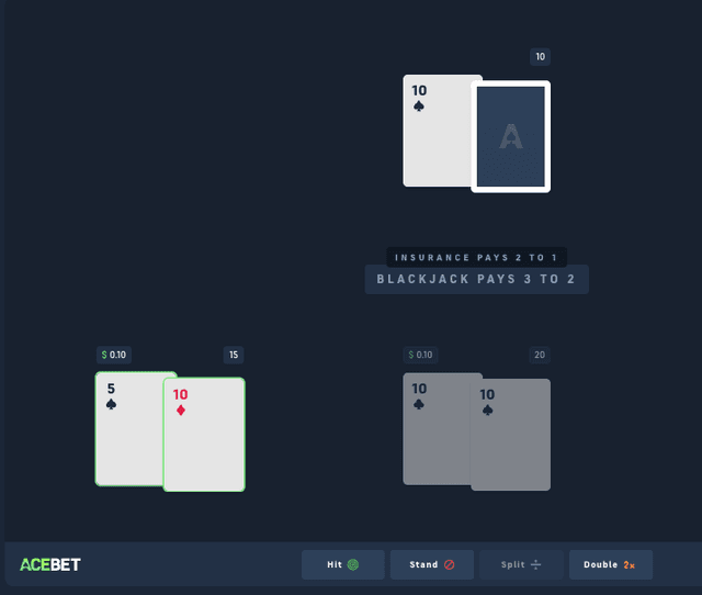 Mehrhand-Modus von Acebet Blackjack