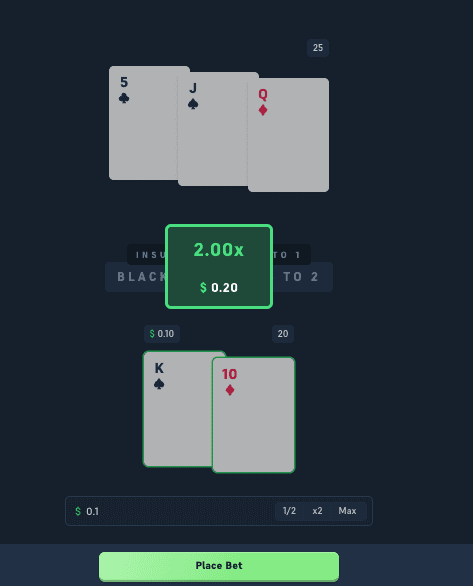 Gewonnene Hand bei Acebet Blackjack