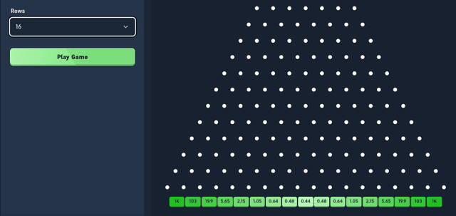 Auswahl der Reihenanzahl bei Acebet Plinko